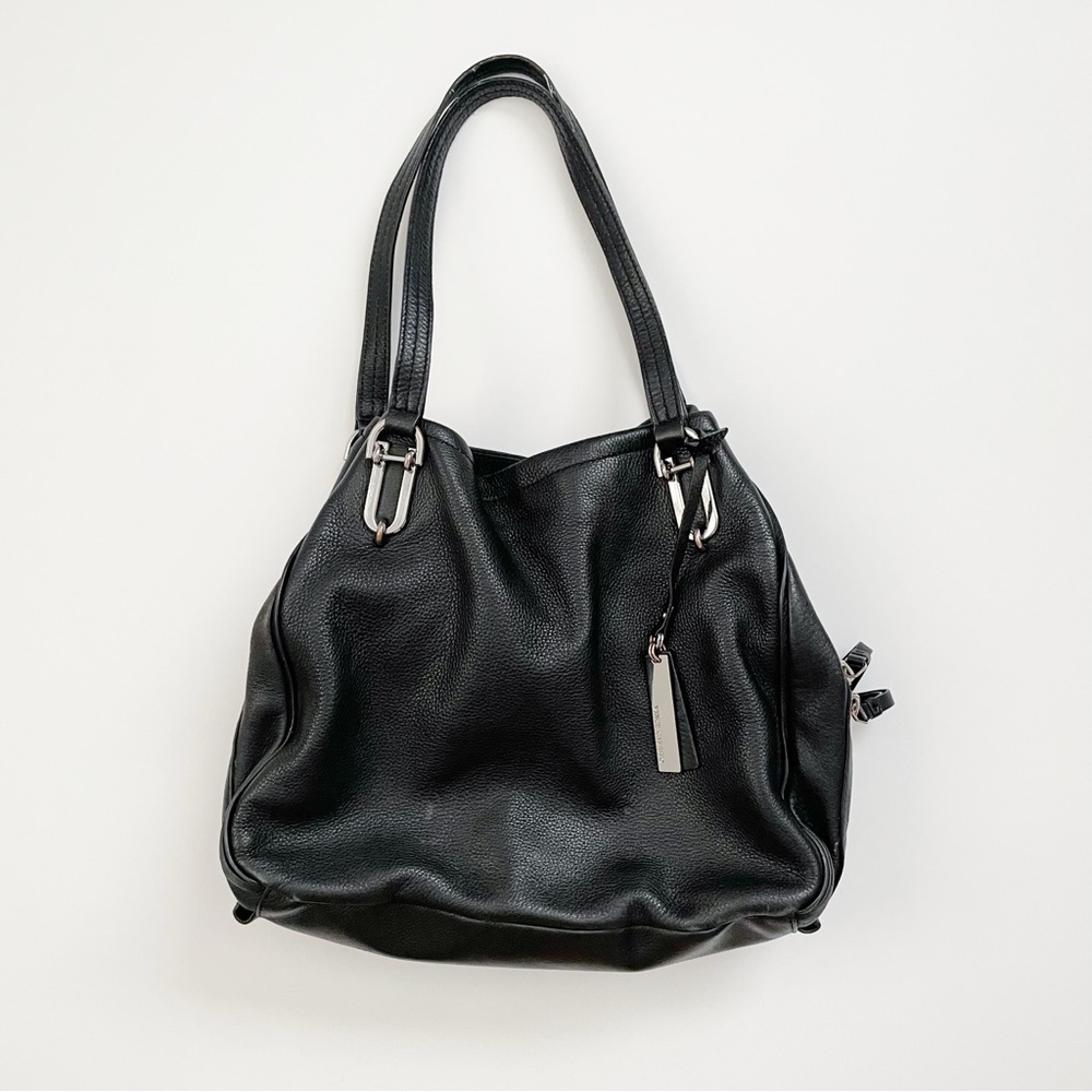Vince Camuto Genuine Pebbled Leather Black Large Hobo Shoulder Carryall Bag